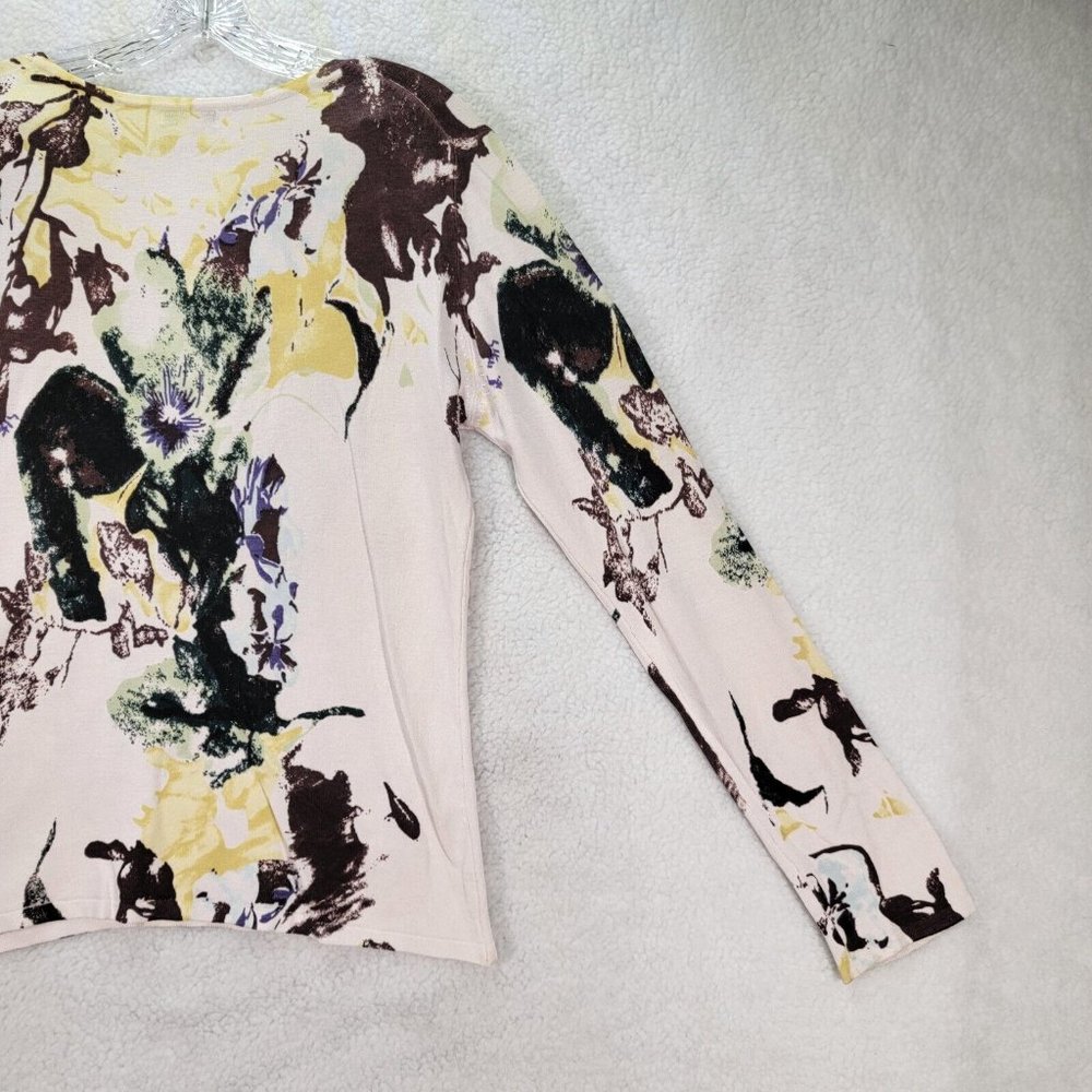 Lapis Beige Abstract Floral Sequin Knit Long Sleeve Round Neck Top Blouse - Picture 9 of 12